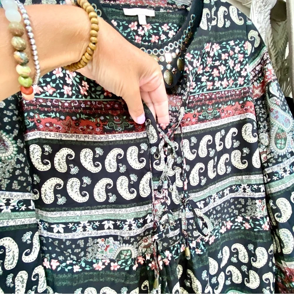 Anthropologie Skies Are Blue Boho paisley blouse w western/Gypsy/prairie vibe - Picture 5 of 10